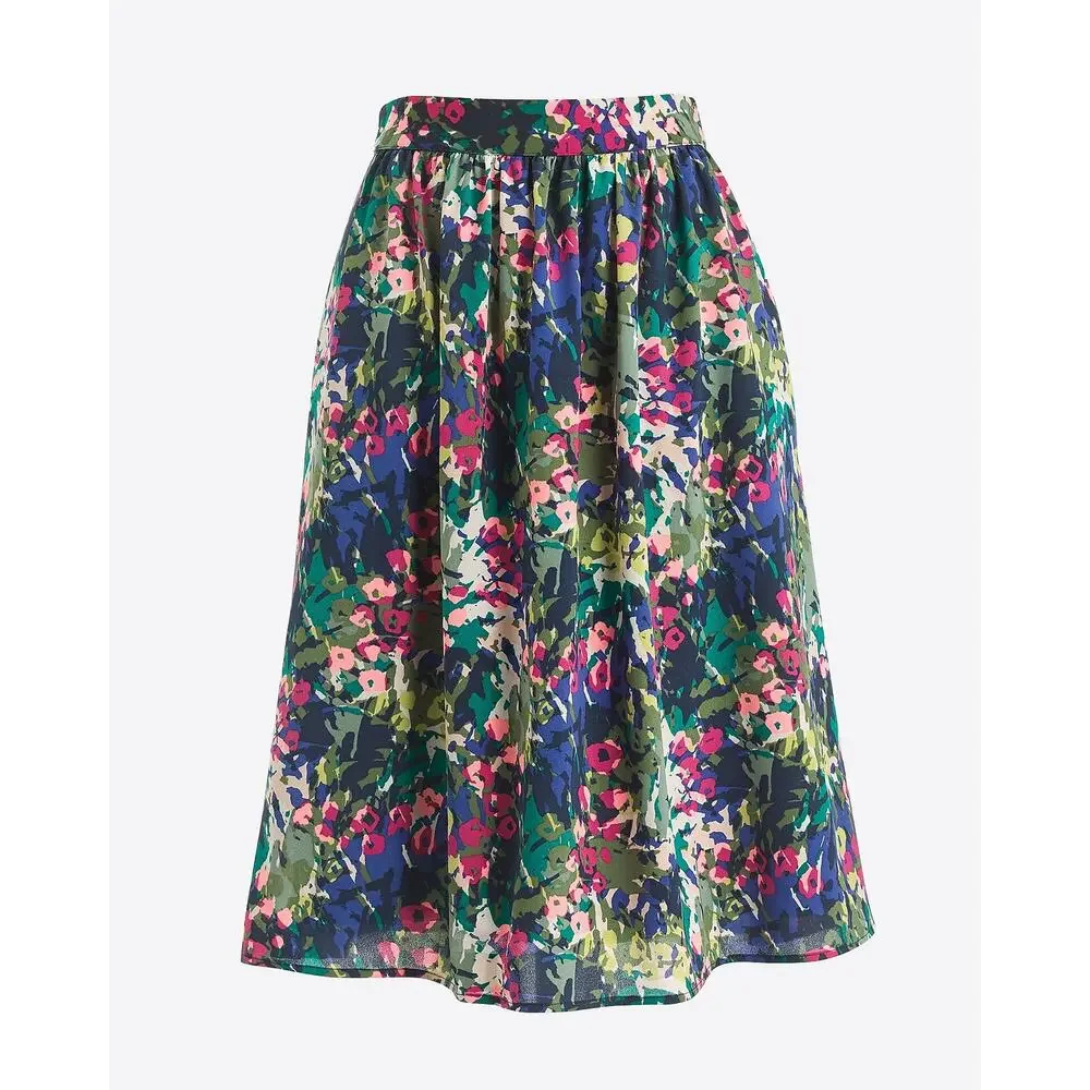 J Crew Floral Skirt A-Line Size 2‎ Flowy Chiffon Blue Pink Green White Colorful